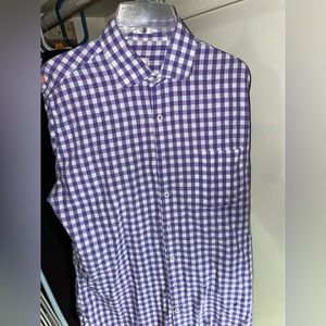 Peter Millar Purple White Checkered Button Down Long Sleeve Shirt Size Medium